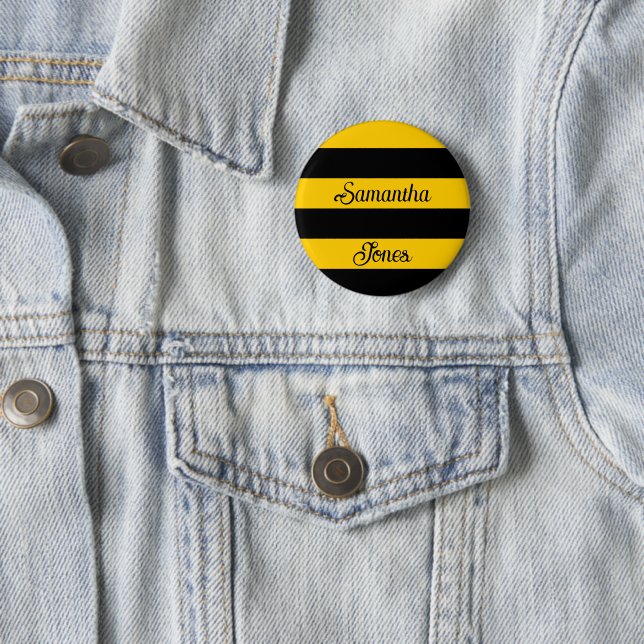 Funny Classic Bumble Bee Stripes Striped Pattern 2 Inch Round Button (In Situ)