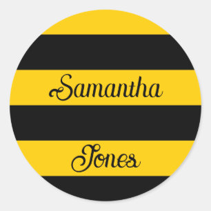 Funny Classic Bumble Bee Stripes Striped Pattern Classic Round Sticker
