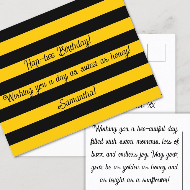 Funny Classic Bumble Bee Stripes Striped Pattern Holiday Postcard (Creator Uploaded)