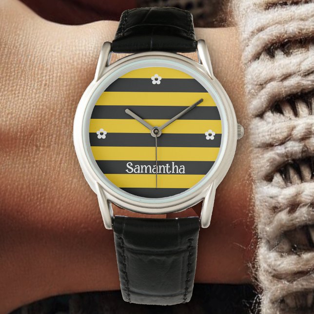 Funny Classic Bumble Bee Stripes Striped Pattern  Watch (Creator Uploaded)