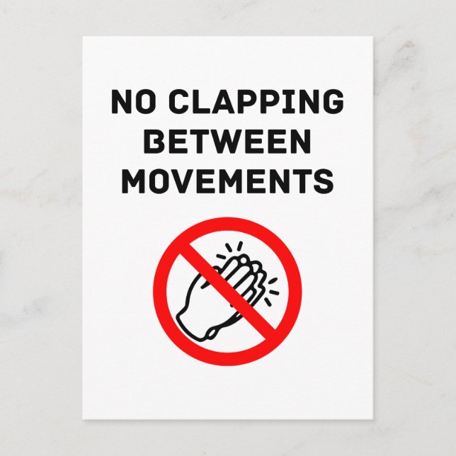 Funny Classical Music Rule NO CLAPPING Black Text Postcard (Front)