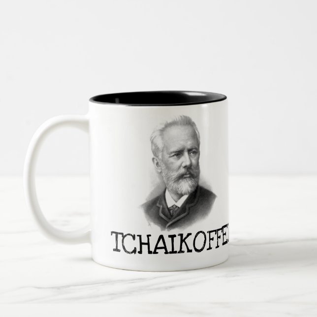 Funny Classical Music Tchaikovsky Piano Teacher Two-Tone Coffee Mug (Left)