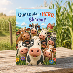 Funny Clay Style Cow Herd Barnyard Pun Birthday Card