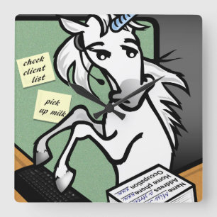 FUNNY CLERICAL UNICORN SQUARE CLOCK