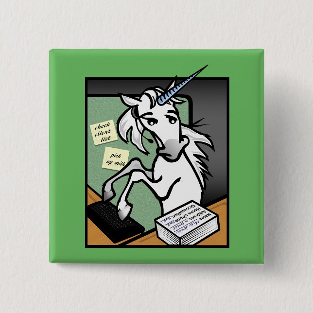 FUNNY CLERICAL UNICORN SQUARE PIN BACK BUTTON (Front)