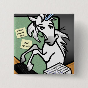 FUNNY CLERICAL UNICORN SQUARE PIN BACK BUTTON