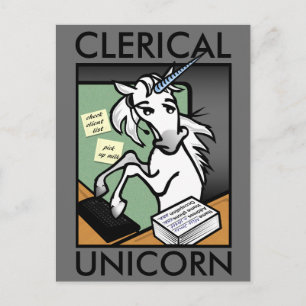 FUNNY CLERICAL UNICORN VERTICAL POSTCARD