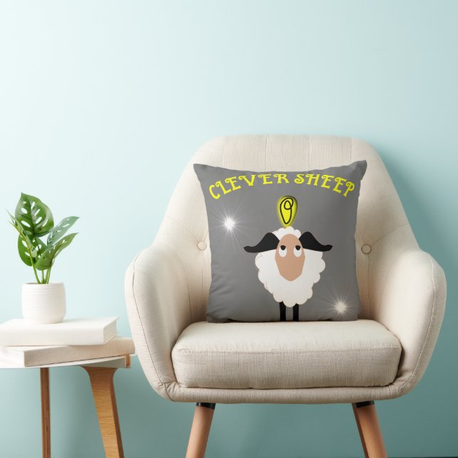 Funny Clever Sheep Lightbulb Throw Pillow (Chair)