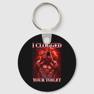 Funny clogged toilet alpha wolf meme brainrot keychain