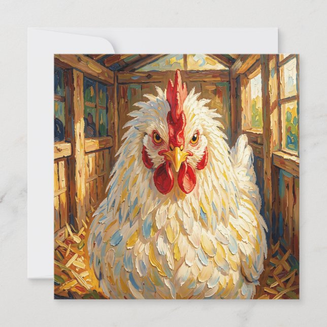 Funny Close Up of Impasto Chicken Blank Card (Front)