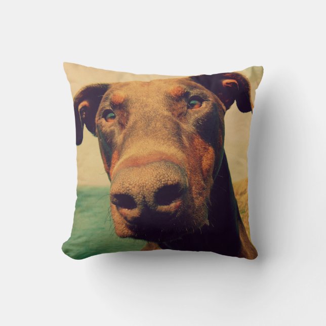 Funny Closeup of a Natural Doberman Dog Throw Pillow (Front)