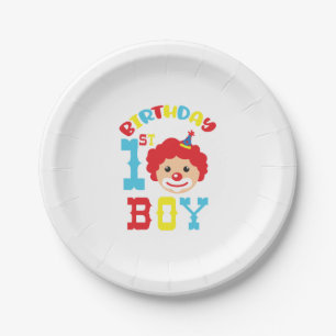 Funny Clown 1st Birthday Paper Plate