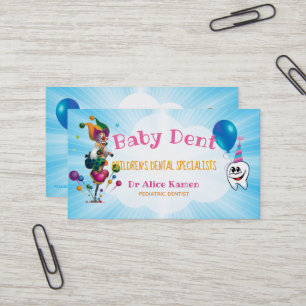 Funny Clown and Happy Tooth   Pediatric Dentist Business Card