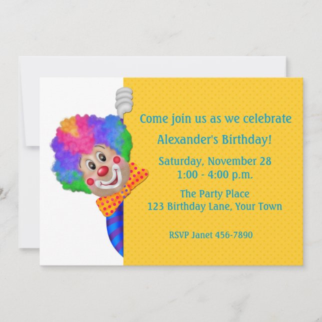 Funny Clown, Birthday Party Invitation (Front)