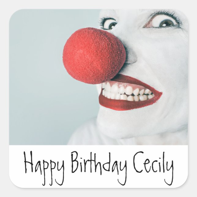 Funny Clown Face Birthday Square Sticker (Front)