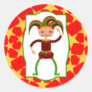 Funny clown from Middle Age Classic Round Sticker