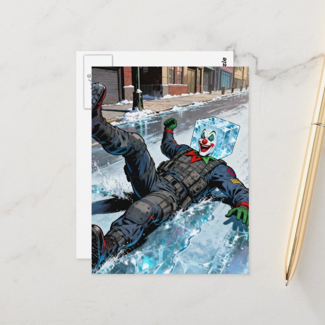 Funny clown icecube falling on ice  postcard (Front/Back In Situ)