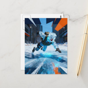 Funny clown icecube falling on ice postcard