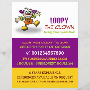 Funny Clown, Kids Entertainer, Clown Advertising Flyer