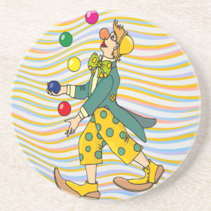 Funny Clown Playing With Colourful Balls Coaster