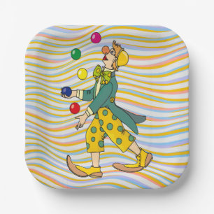 Funny Clown Playing With Colourful Balls Paper Plate