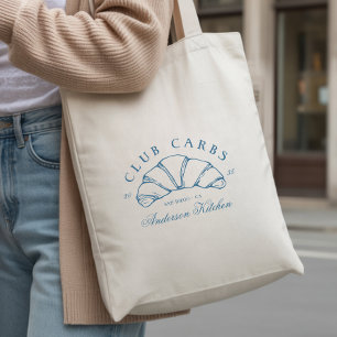 Funny Club Carbs Croissant Hand Drawn Doodle Tote Bag
