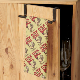 Funny "Cluck & Roll" Cool Rooster Cartoon Design Kitchen Towel
