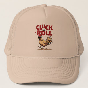 Funny "Cluck & Roll" Cool Rooster Cartoon Design Trucker Hat