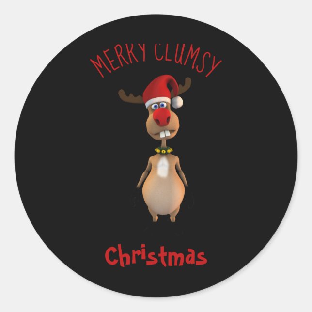 Funny Clumsy Reindeer Merry Christmas T Shirt  Classic Round Sticker (Front)
