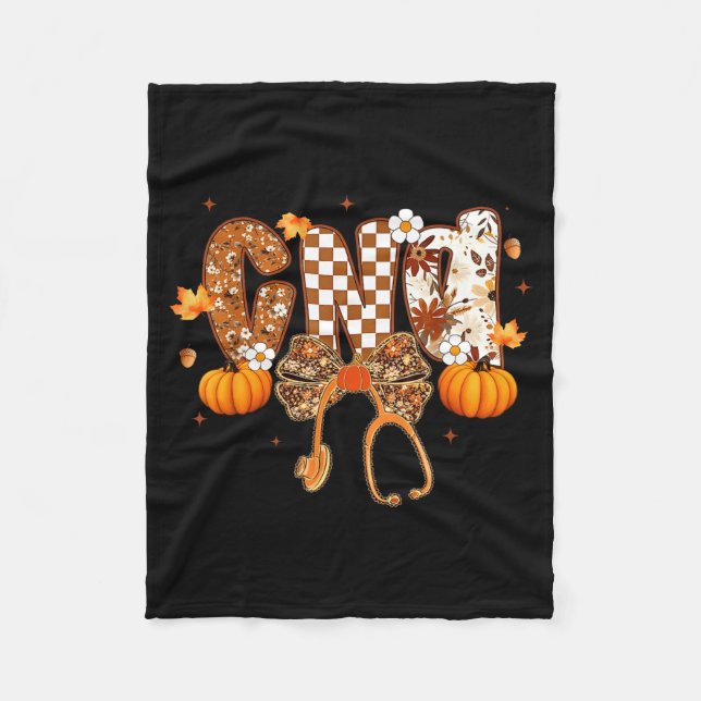 Funny Cna Nurse Coquette Bow Stethoscope Fall Girl Fleece Blanket (Front)