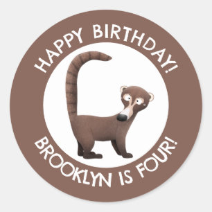 Funny coatimundi cartoon personalised birthday classic round sticker