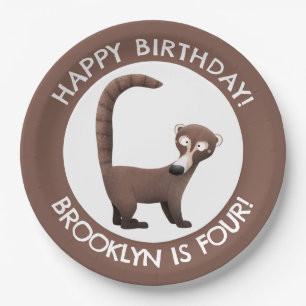 Funny coatimundi cartoon personalized birthday paper plate