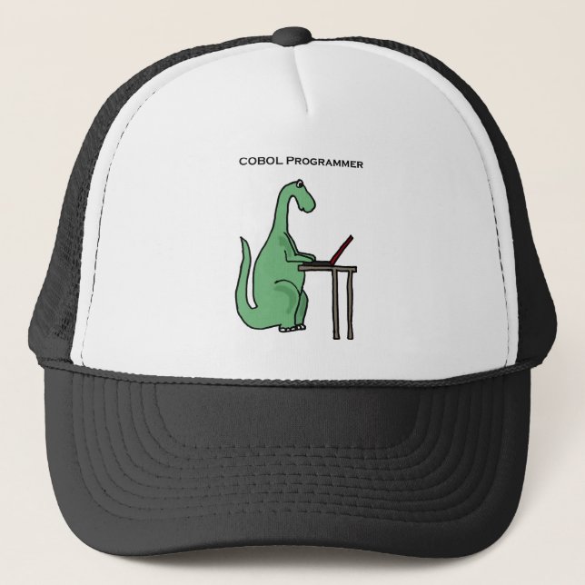 Funny COBOL Programmer Dinosaur Trucker Hat (Front)