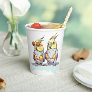 Funny Cockatiel Beach Party Cute Parrot Summer Paper Cups