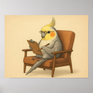 Funny Cockatiel Therapist Bird Poster