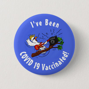 Funny cockatoo playing rock guitar cartoon  2 inch round button