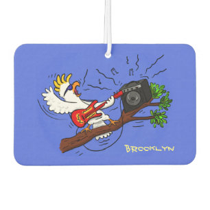 Funny cockatoo playing rock guitar cartoon  air freshener