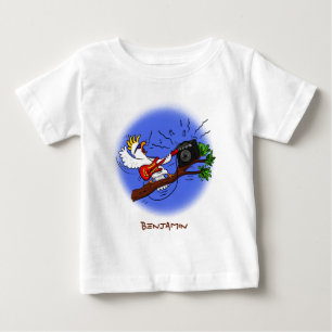Funny cockatoo playing rock guitar cartoon baby T-Shirt