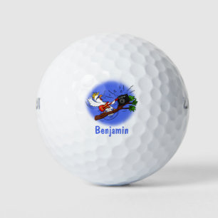 Funny cockatoo playing rock guitar cartoon golf balls
