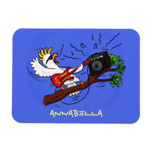 Funny cockatoo playing rock guitar cartoon magnet