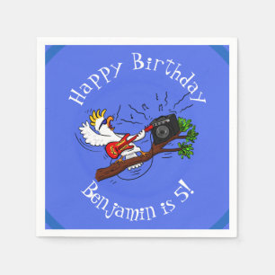 Funny cockatoo playing rock guitar cartoon napkin