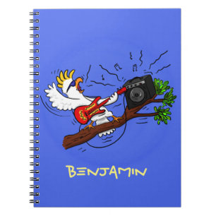 Funny cockatoo playing rock guitar cartoon notebook
