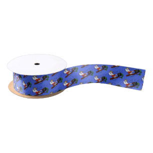 Funny cockatoo playing rock guitar cartoon satin ribbon