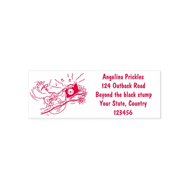 Funny cockatoo playing rock guitar cartoon self-inking stamp (Design)