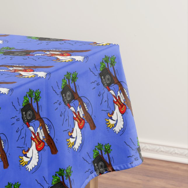 Funny cockatoo playing rock guitar cartoon tablecloth (In Situ)