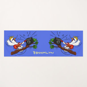 Funny cockatoo playing rock guitar cartoon yoga mat