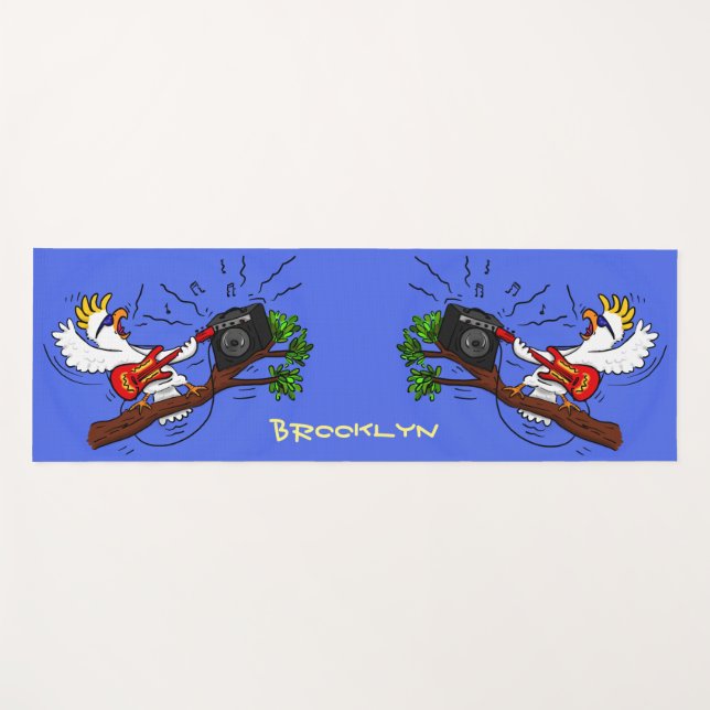 Funny cockatoo playing rock guitar cartoon yoga mat (Front (Horizontal))