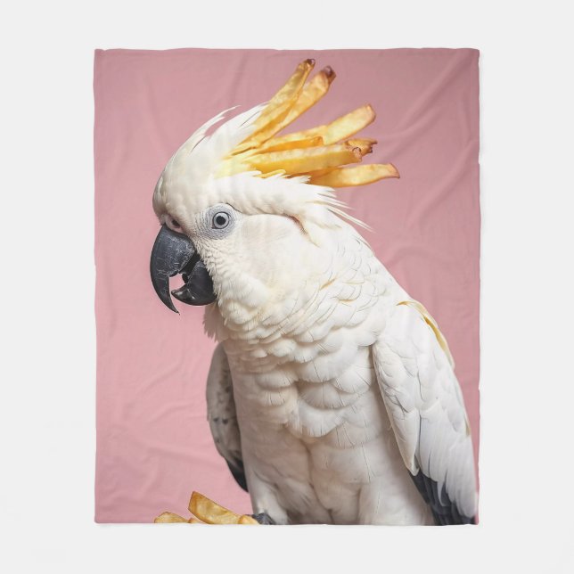 Funny Cockatoo With French Fries Crest Fleece Blanket (Front)