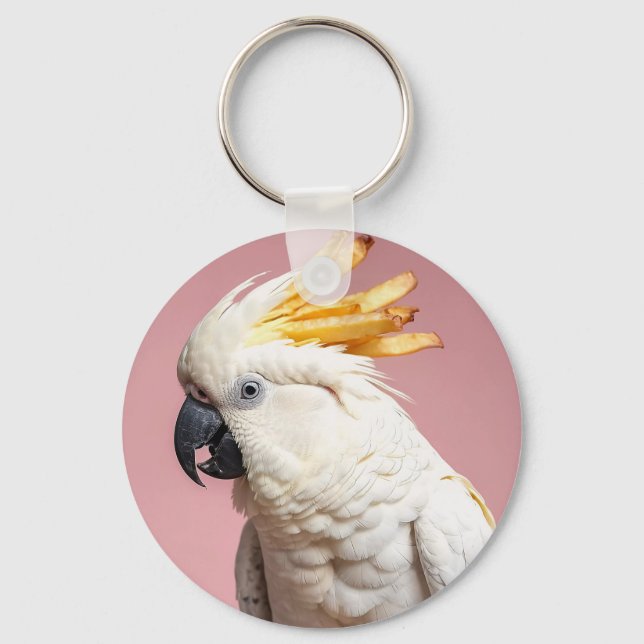 Funny Cockatoo With French Fries Crest Keychain (Front)