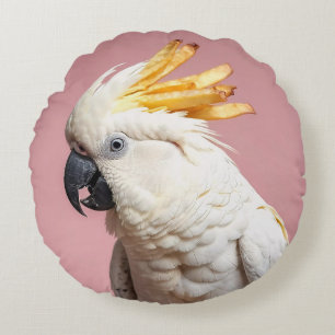 Funny Cockatoo With French Fries Crest Round Pillow
